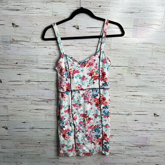 Bershka floral  mini tank dress size medium pink white size medium - Picture 1 of 9